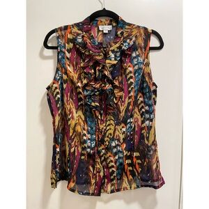 Tahari sleeveless ruffle button down top